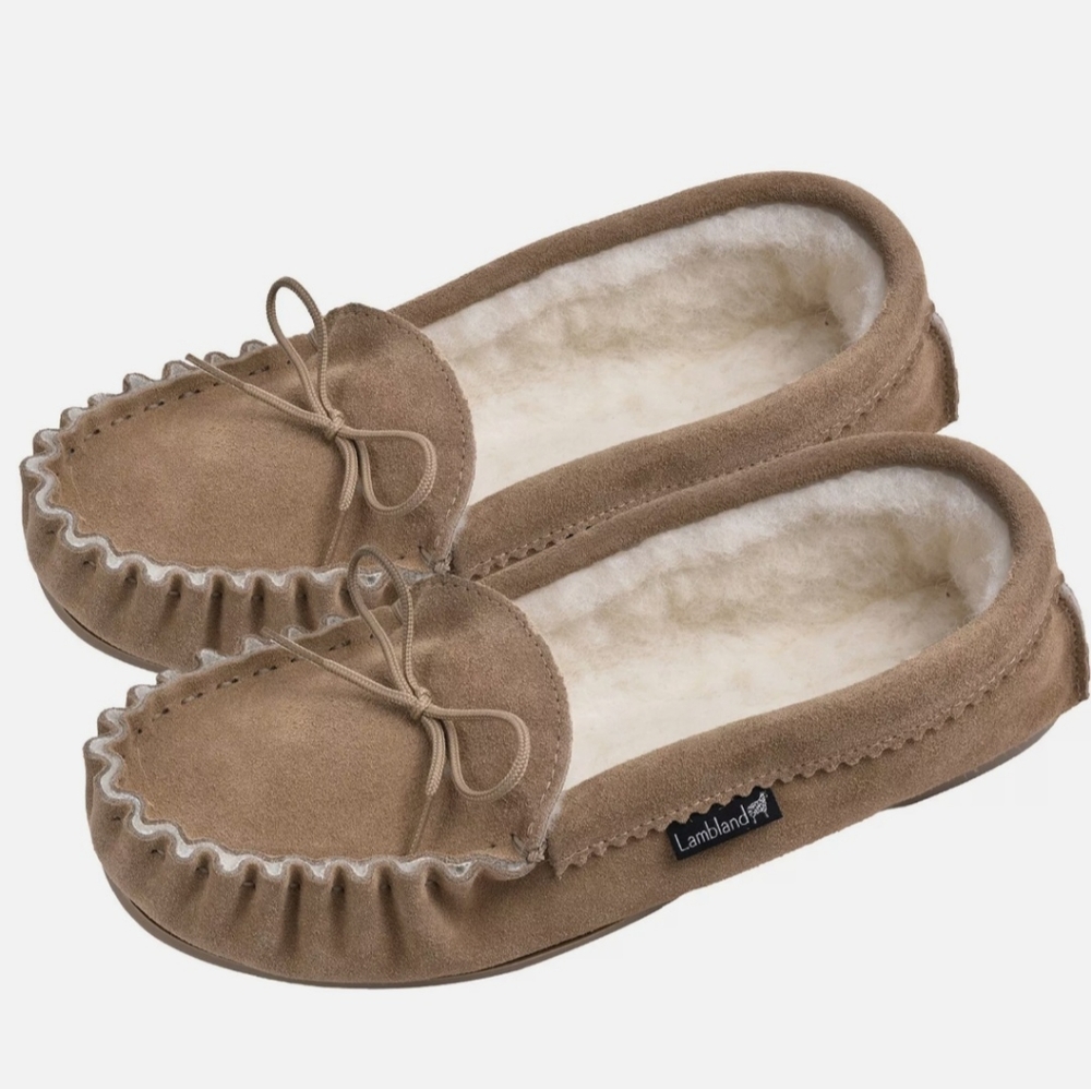 Mens Ladies Moccasin Slippers Premium Suede Wool Lined Rubber Sole UK Made
